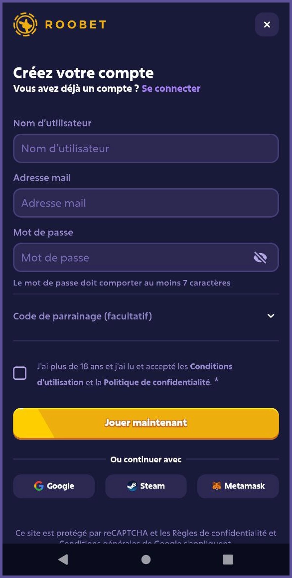 Inscription rapide pour les nouveaux joueurs