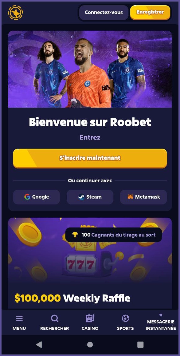 Aperçu compact des principales sections de Roobet Casino